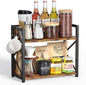RUILALIFE Coffee-Bar-Station-Organizer Shelf for Countertop, 2 Tiers Kitchen Counter Shelf Riser, Wooden Spice Rack Organizer, Coffee Bar Accessories(Rustic Brown, Large)