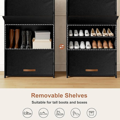 Shoe Rack, 9 Tier Shoe Storage Cabinet with Door 36 Pair Plastic Shoe Shelves Organizer for Closet, Entryway, Hallway, Bedroom, Black