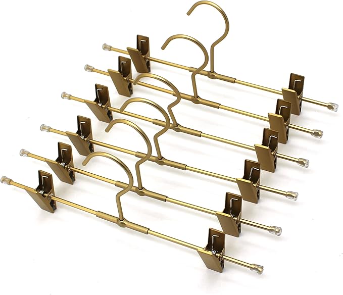 Shorts Hangers 20 Pack Jeans Hangers for Closet 11.8" Gold Aluminium Hangers with 2 Adjustable Clips Pants Hanger Shirt Slim Hangers for Men Women Metal Hangers