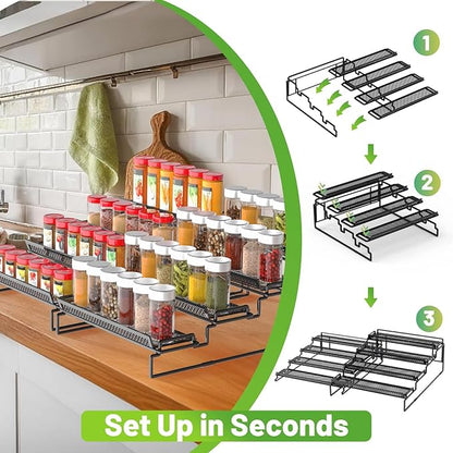 4 Tier Spice Rack Organizer for Cabinet, Black (2 PCS S&L) Seasoning Organizer Rack for Inside Cabinets, Countertop, Pantry Storage
