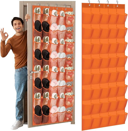 Windyun 40 Over the Door Shoe Organizer Large Mesh Pocket Hanging Shoe Rack for Closet Orange Nonslip Behind Door Storage Holder Back to School Organizer for Dorm Room College Classroom Storage