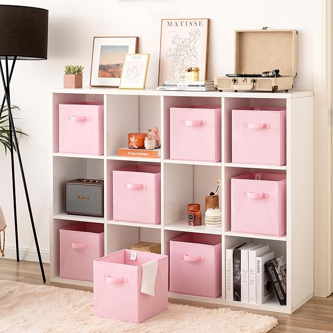 GRANNY SAYS Cube Storage Bins, 11 Inch Storage Cube Organizer, Collapsible Fabric Storage Cubes with Handle, Decorative Cube Storage Organizer for Shelves, Closet, Pink, 8-Pack
