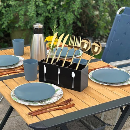 Hxezoc Black Acrylic Cutlery Storage Organizer, Plastic Silverware Caddy 3 Section Tableware Holder for Kitchen Indoor Outdoor Decoration Supplies