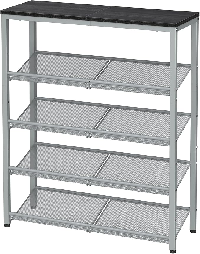SONGMICS HOME 5 Tier Shoe Storage Organizer, Freestanding Shoe Rack, Dense Mesh, for Living Room, Bedroom, Entryway, Gray and Silver