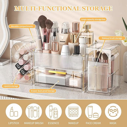 Modular Makeup Organizer, Clear Acrylic Cosmetic Storage Box with Drawer, Vanity Countertop Organizer for Makeup, Skincare and Beauty Accessories – Multiple Styles