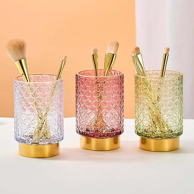 Makeup Brush Holder Organizer,Toothbrush Holders,Desk Pen Pencil Holder,Multifunctional Vintage Glass Brush Cup（A44-9-US）