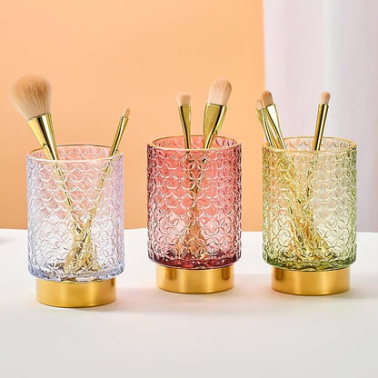 Makeup Brush Holder Organizer,Toothbrush Holders,Desk Pen Pencil Holder,Multifunctional Vintage Glass Brush Cup（A44-9-US）