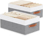 Storage Baskets,Foldable Drawer Organizers with Handles, Storage Bins for Wardrobe Bedroom Laundry, 18.5 × 11 × 7.9 Inch, White and Grey, 2-Pack