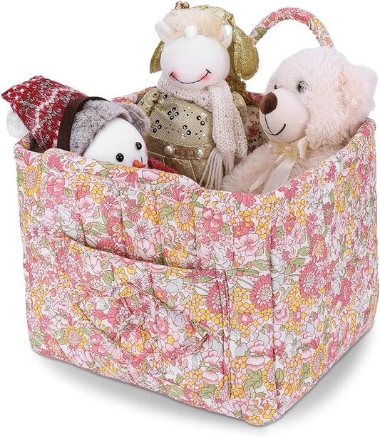 Storage Basket Boho Fabric Large Collapsible Floral Laundry Nursery Hamper Portable Folding Storage for Clothes Toys (Yellow)