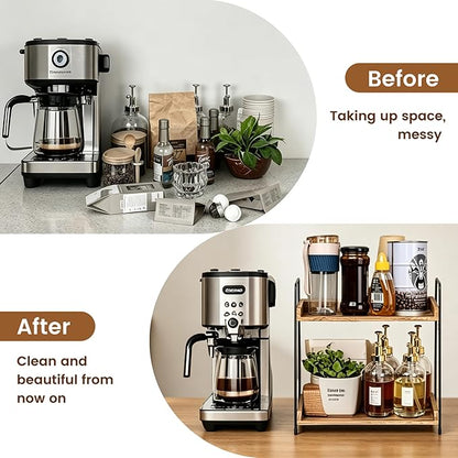 QUALLON Coffee Bar Accessories and Organizer, Coffee Station Organizer 2 Tier Bathroom Counter Organizer, Wood Coffee Tray, Bathroom Vanity Organizer, Countertop Shelf for Kitchen, Coffee Lover