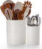 Nucookery Utensil Holder, Extra Large Ceramic Utensil Crock for Kitchen Counter, Stable Spatula & Flatware Organizer, Farmhouse Embossed Kitchen Decor, Set of 2 (Petal Pattern)