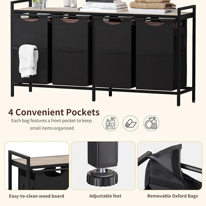 Heybly Laundry Hampers, 4 × 15Gal (228 L) Laundry Basket with Large Desktop Sorter for Laundry Room organization, Bathroom and Dorm Laundry Bags on Storage Shelf, Rustic Brown HLH004SR