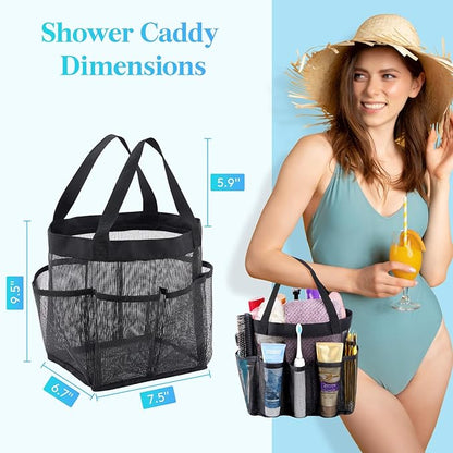 Lifewit Mesh Shower Caddy Portable for College Dorm Room Essentials with 7 Pockets, Freestanding Hanging Organizer Basket, Quick Dry Tote Bag for Camping, Bathroom, Beach, Travel, 1 Pack, Black