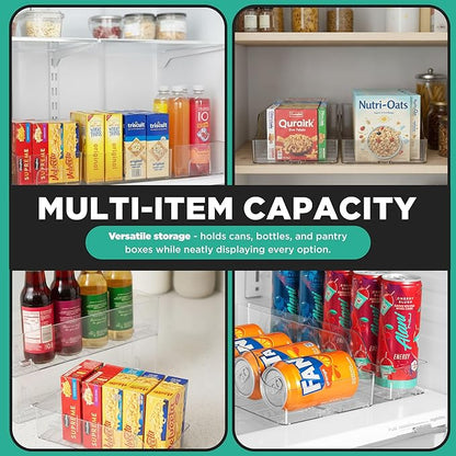 Oizeir Automatic Food Storage Organizer - Clear Pantry Organizer With Automatic Dispenser For Refrigerator - Drink & Food Holder For Fridge - Organizing Rack Kitchen & Pantry (Large) (1-Pack)