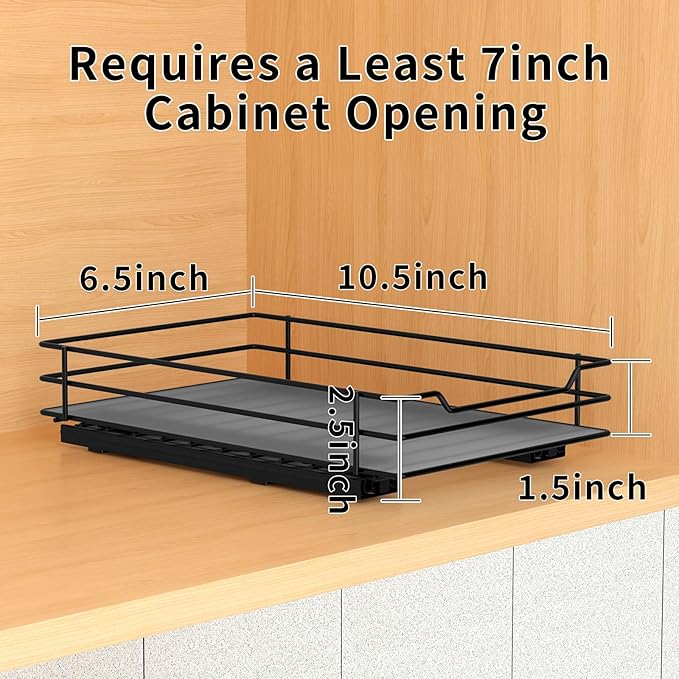 BOIVSHI Pull Out Spice Rack Organizer for Cabinet, Heavy Duty Slide Out Spice Rack Organizer for Kitchen Cabinets and Pantry, Fits Spices, Sauces, Canned Food (6.5''Wx10.5''Dx2.5''H)