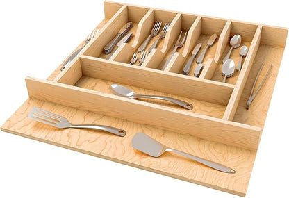 Rev-A-Shelf Natural Maple Right Size Utensil Insert Home Storage Kitchen Organizer 7 Compartment Drawer Accessory, 19 1/4" x 19 1/2", 4WCT-24SH-1