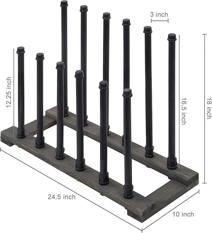 MyGift Rustic Wood Entryway Boot Rack Organizer Tall Boots Inverter Holder - Holds up to 6 Pairs (Vintage Gray Wood & Black Metal Material Wood, Metal)