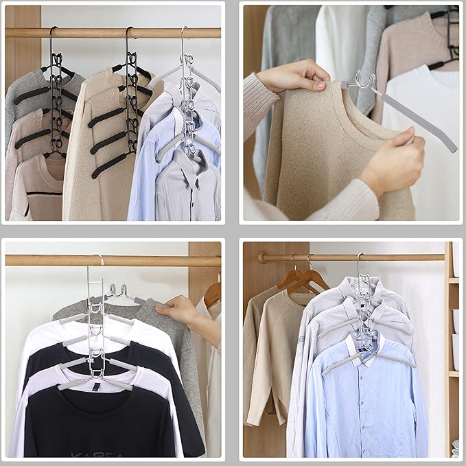 Clothes Hanger Space Saver: 4 Pack 5 in 1 Multiple Hangers for Clothes Non-Slip Foam Padded Heavy Duty Hanger Closet Organizer Storage | Set of 4 Multi Shirt Hanger