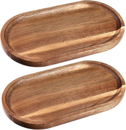 Bathroom Vanity Tray, Acacia Wood Counter Tray, Toilet Tank Tray, Appetizer Charcuterie Snack Serving Board, Jewelry Tray Platter,8 inch 2PACK (Oval)