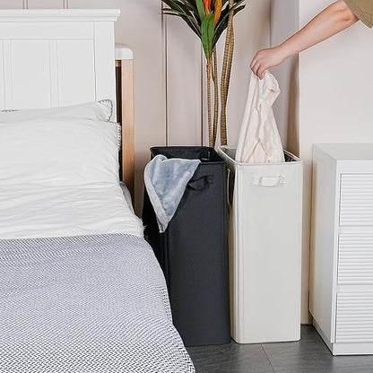 efluky Slim Laundry Basket, Narrow Laundry Hamper with Handles, Collapsible Dirty Clothes Hamper, Tall Laundry Bin for Laundry Room, Dorm and Bedroom, 19.8 Gallon (75L) Grey
