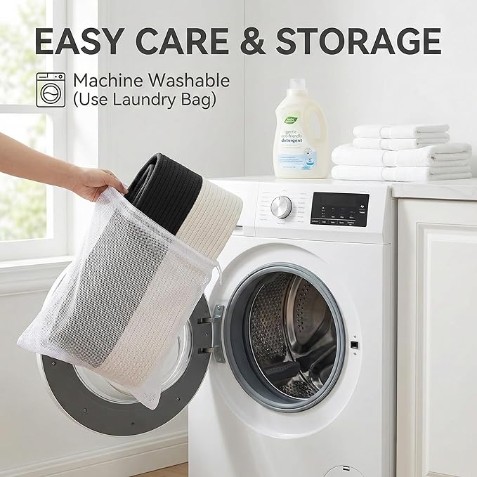 JMvicyroam 115L Extra Large Blanket Basket for Living Room - Woven Cotton Rope Laundry Hamper with Reinforced Handles - Storage Bin for Pillows, Comforters & Toys - Machine Washable,White&Black