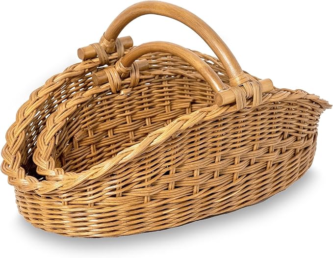 The Basket Lady Wicker Gathering Basket, Large, 22.5 in L x 12.5 in W x 12 in H, Sandstone (Sold Individually)