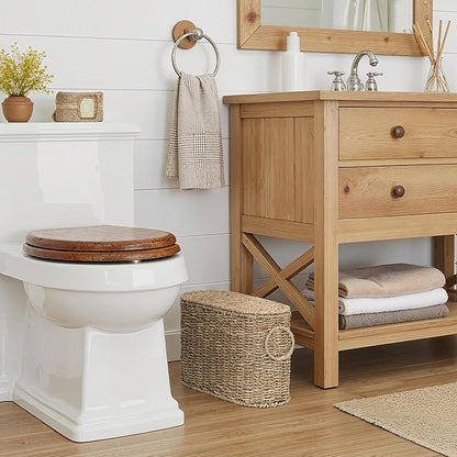 StorageWorks Toilet Paper Storage with Lid, Toilet Paper Storage Holder for 6 Regular Rolls, Wicker Basket for Bathroom, Natural Seagrass