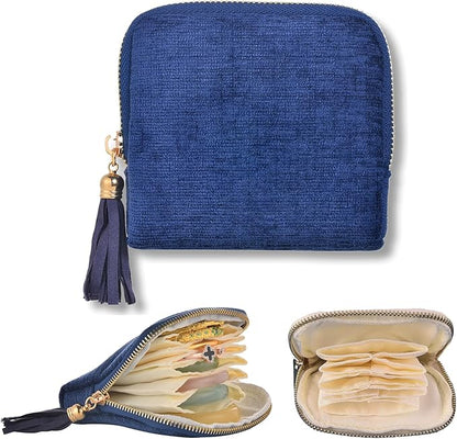 Vintage women's coin wallet jewelry storage bag, metal zipper multi-layer travel storage box, earrings, rings, necklaces, elegant storage bag, neutral Christmas and birthday gifts (Blue)