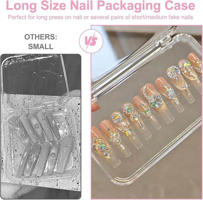 14Pcs Press On Nail Packaging Box Large,Press on Nail Storage Box for Press Ons Long, 5.1”×2.95” Fake Nail Storage Cases with 60 Pcs Adhesive Tape for Fake Nails Storage Display Nail Salon Business
