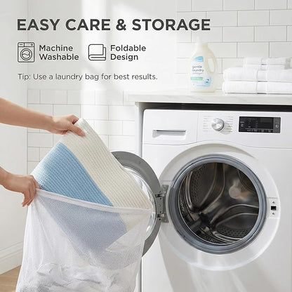 JMvicyroam 65L Extra Large Blanket Basket for Living Room - Woven Cotton Rope Laundry Hamper with Reinforced Handles - Storage Bin for Pillows, Comforters & Toys - Machine Washable,White&Blue
