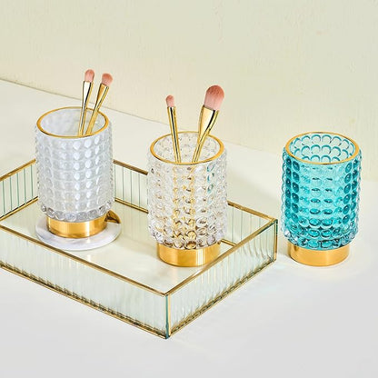 Makeup Brush Holder Organizer,Toothbrush Holders,Desk Pen Pencil Holder,Multifunctional Vintage Glass Brush Cup(A38-15-US/Milky White/L)