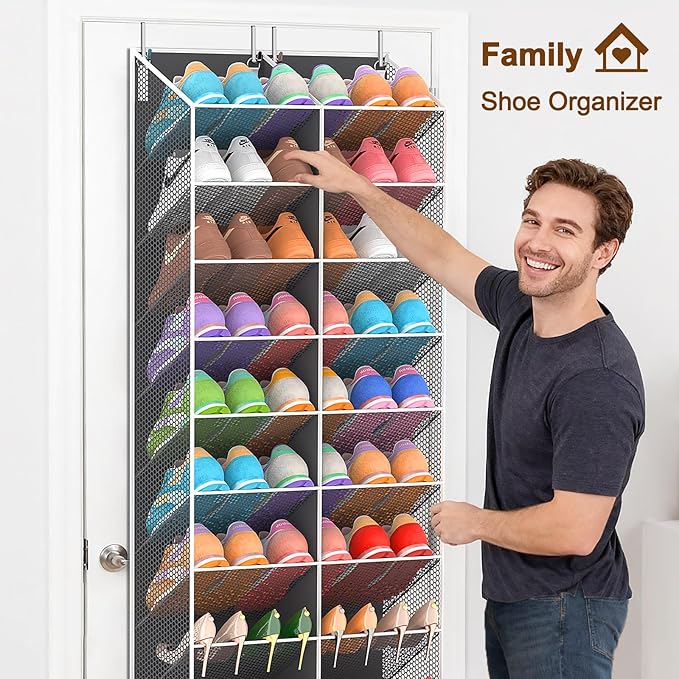 20-30 Pairs Over the Door Shoe Organizer, Breathable Mesh Pocket Hanging Shoe Storage for Closet, 10-Tier Door Shoes Rack, Handing Shoes Holder Fit All the Family's Sneakers, Boots, Heels, Dark Grey
