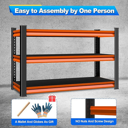 3-Tier Garage Shelving Heavy Duty,48" W Metal Shelving Unit for Garage,1600lbs Load Capacity Utility Rack Shelves & Shelves,48" W x 18" D x 39" H(Red)