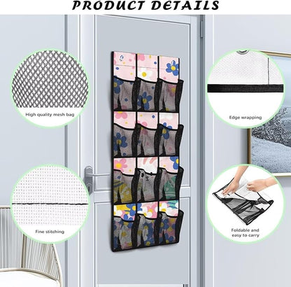 12-Compartment Behind The Door Hanging Organizer, Oxford Cloth Waterproof Large Capacity and Ideal for Storing Household Items, Easter Rabbit Eggs Floret
