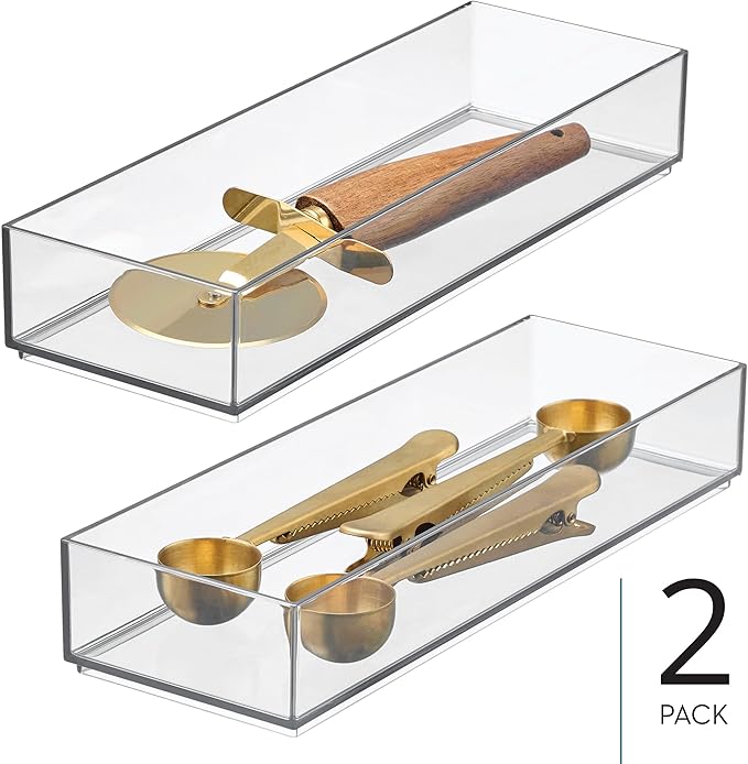 iDesign Clarity Drawer, Kitchen and Bathroom Organization Silverware, Spatulas, Gadgets, Large-Set of 2