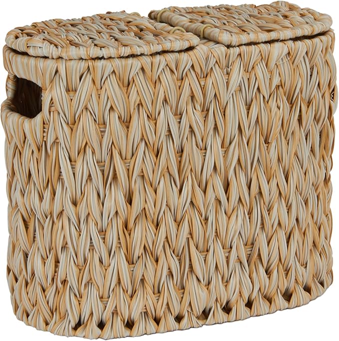 Toilet Paper Storage with Double Lid, Toilet Paper Basket for Storage, Waterproof & Freestanding Tissue Holder for Bathroom, 4 Rolls, Beige