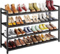 4-Tier Shoe Rack, Large Capacity Metal Free Standing Shoes Rack, Sturdy and Durable Shoe Organizer, Shoe Shelf for Closet, Entryway, Bedroom, for 24-28 Pairs, 42.1" W x 9.8" D x 27.6" H, Black