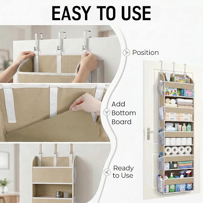Over the Door Organizer with Toiletry Bag - 5 Shelf Hanging Organizer with 5 Large Pockets - Heavy Duty Storage for Bedroom, Bathroom, Pantry, Nursery (Beige)