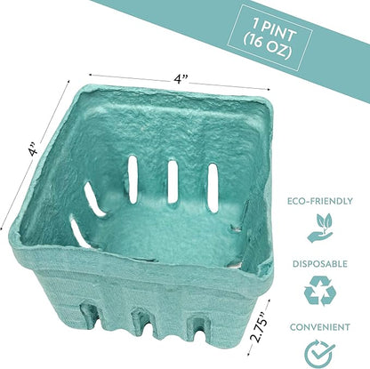Hampton Distribution 15 Pack Green Berry Basket 1 Pint, Pulp Fiber Vented Produce Containers Farmers Market Basket, Fruit & Vegetable Containers