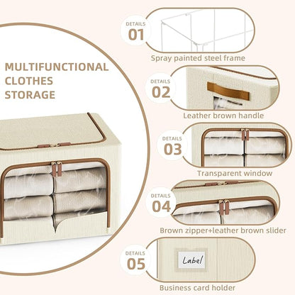 FHSQX 6 Pack Clothes Storage Bins - Foldable Storage Bins for Clothes Fabric Storage Box with Metal Frame (Beige, 19.7x15.7x13.8 inch)