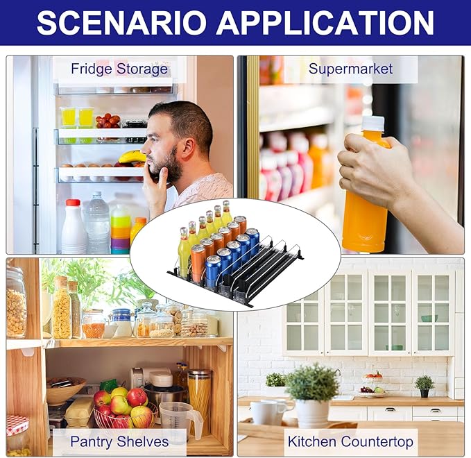 uxcell 5pcs Drink Organizer for Refrigerator, Self-Pushing Soda Can Organizer Width Adjustable Drink Dispenser Beverage Pusher for Fridge Pantry Vending Machine, Black