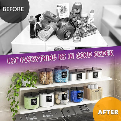 galasily 3 Pack Laundry Pods Container, Clear Laundry Room Organization Containers,Large Acrylic Detergent Powder Storage Containers Black Wooden Lids & Labels, Dryer Sheet Holder
