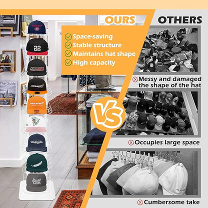 Hat Display 9 Tier, Hat Rack Stand Up to 70 Caps, Metal Hat Stands for Multiple Hats, Commercial Retail Hats Display, White