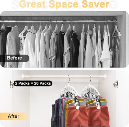 Legging Organizer for Closet, Metal Yoga Pants Hanger w/Rubber Coated 2 Pack w/10 Clips Hold 20 Leggings, Hangers Space Saving Hanging Closet Organizer for Closet Organizers and Storage-White