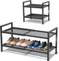 2 Tier Shoe Rack, Expandable Shoe Rack for Closet, Adjustable Shoe Organizer for Entryway, Shoe Storage Organizer for Door Entrance, Garage, Bedroom