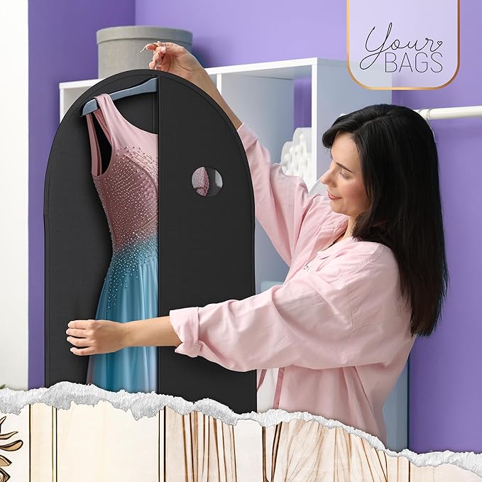 Luxury On the Go Black Suit Bag, Dress, and Travel Gown Garment Bags – 54" Hanging Garment Bag with Clear ID Window – Lightweight & Tear-Resistant – 3 Pack for Dresses, Prom, Evening Gown