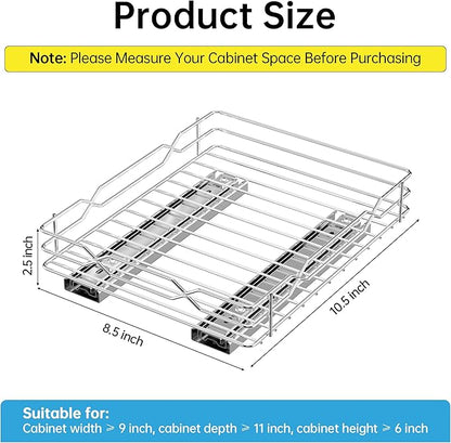 BOIVSHI Spice Rack Organizer for Cabinet, Heavy Duty Pull Out Spice Rack, Metal 1 Tier Spice Organizer for Cabinet, Kitchen, Pantry, Chrome, 8.5”W x 10.5”D x 2.3”H