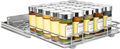 LYNK PROFESSIONAL® Pull Out Spice Organization for Cabinets - 10-3/8 inch Wide – Spice Rack for Inside Cabinets, Slide Out Spice Rack Organizer for cabinet – Pull Out Spice Rack, Sliding 1 Tier Chrome