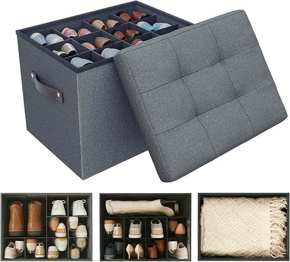 Storage Ottoman Shoe Organizer for Closet - Adjustable Dividers Storage Box for Shoes | Clothes | Toy | Blanket, Foldable Foot Stool Small Bench Shoe Cabinet for Living Room & Bedroom