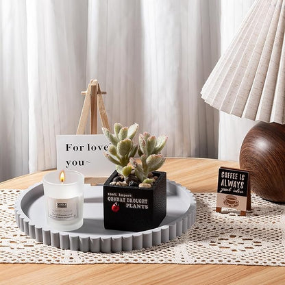 Round Bathroom Tray Silicone Kitchen Counter Decor Vanity Organizer Decorative Coffee Table Tray for Perfume, Candle, Soap Dish, 9 Inch, Light Gray